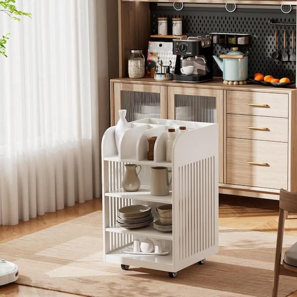 White Kitchen Cart with Shelf;Spice Rack;Wheels