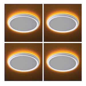 11 in. White Beveled Edge Color Changing Selectable LED Flush Mount with Night Light Feature Ceiling Light (4-Pack)