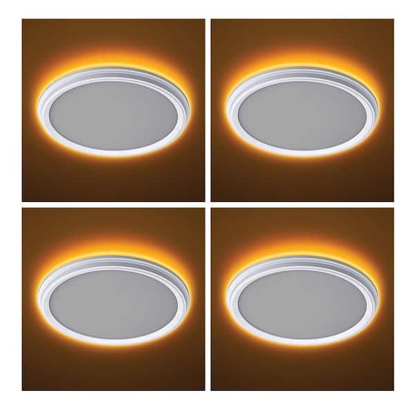 ETI LIGHTING 11 in. White Low Profile LED Flush Mount Ceiling Light with Night Light Feature 900LM 14W Adjustable CCT (4-Pack)