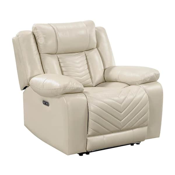 Durant Beige Faux Leather Power Recliner with LED and Charging Ports