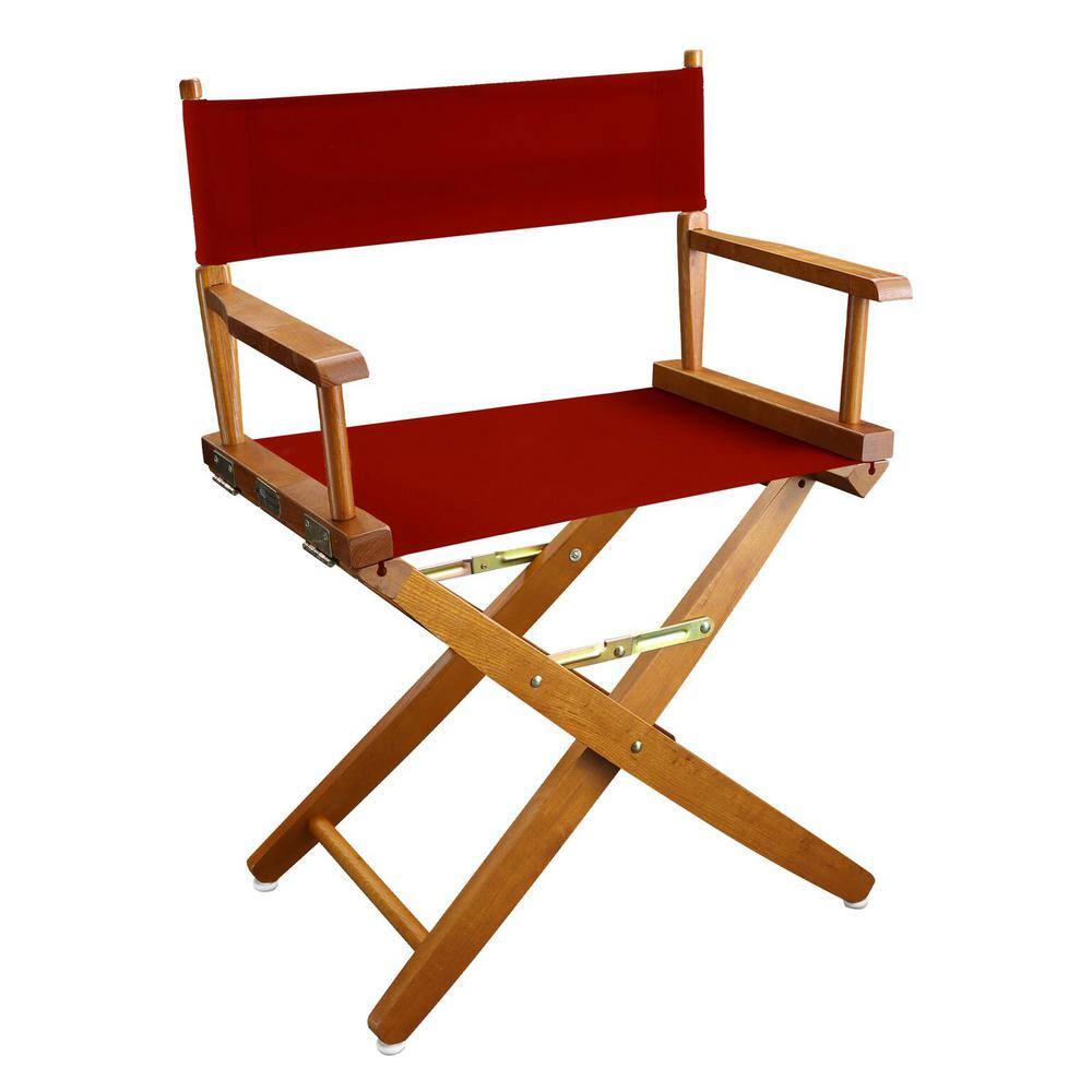Mission Oak Wood Frame Red Canvas Directors Chair