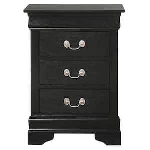 Louis Philippe 3-Drawer Black Nightstand (29 in. H x 16 in. W x 21 in. D)