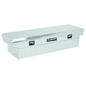 68 in Diamond Plate Aluminum Full Size Crossbed Truck Tool Box with mounting hardware and keys included, Silver