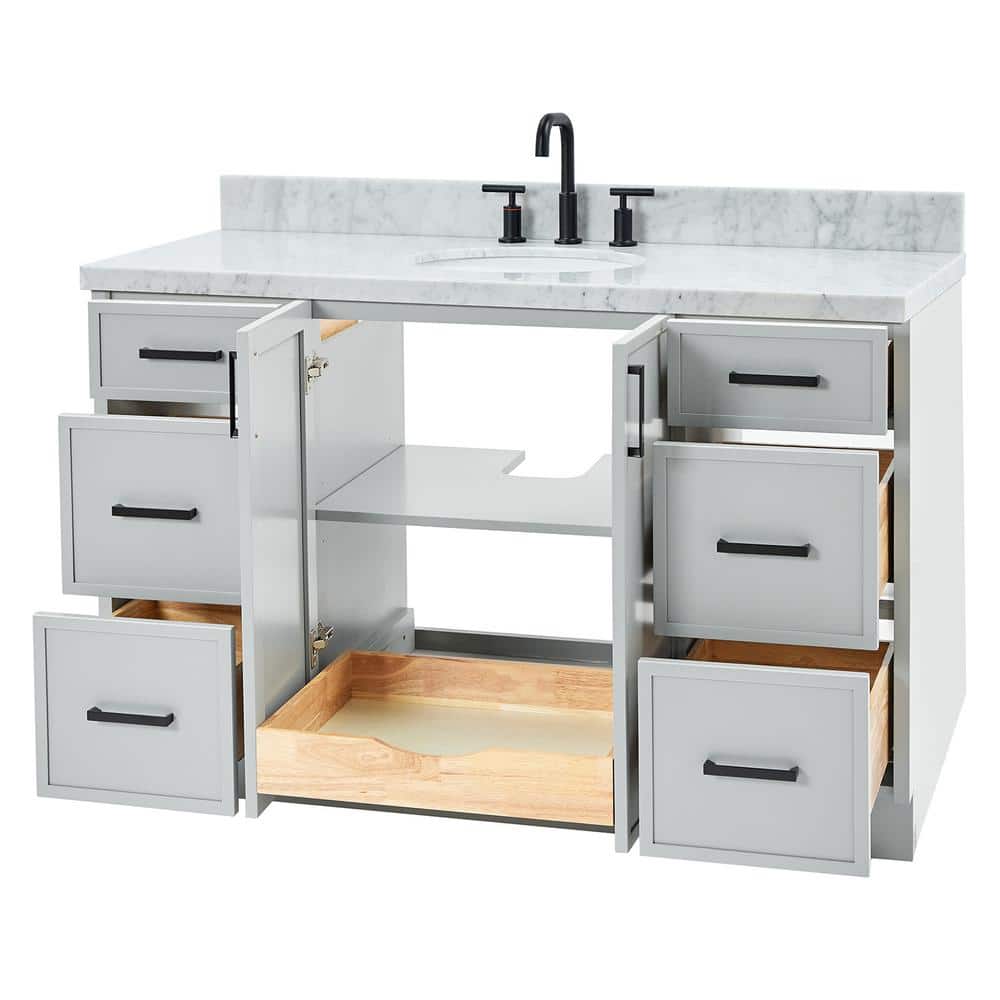 Gray Single Sink Bathroom Vanity with Italian Carrara Marble Top