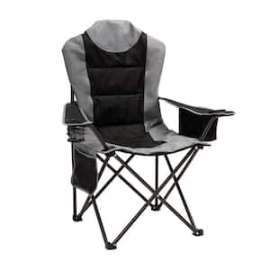 Black Plus Gray 1-Piece Metal Outdoor Beach Chair Camping Lounge Chair Lawn Chair with Detachable Side Storage