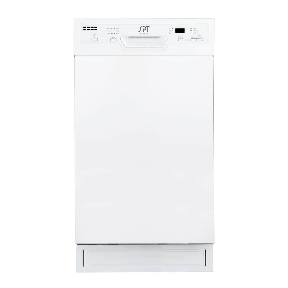 SPT 18 in. White Front Control Smart Dishwasher, 120-volt Stainless Steel Tub