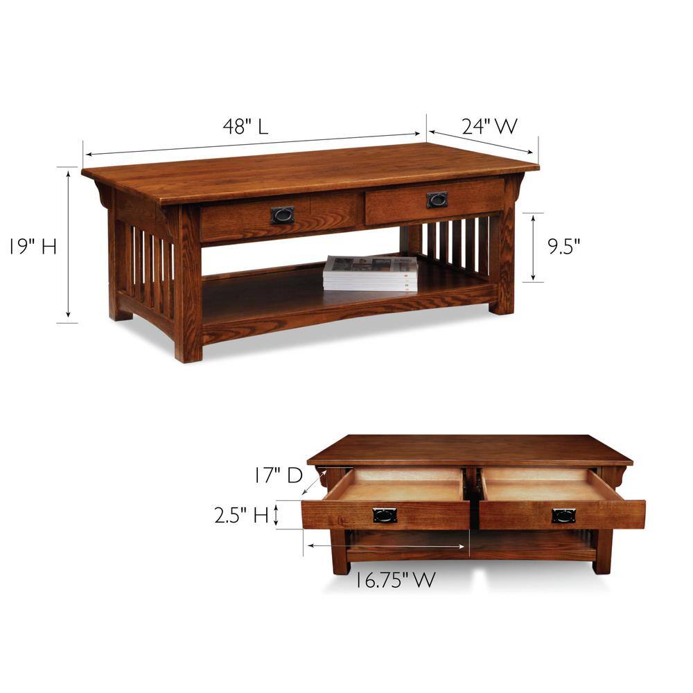 Mission Solid Oak Rectangular Coffee Table with Storage - Medium Oak