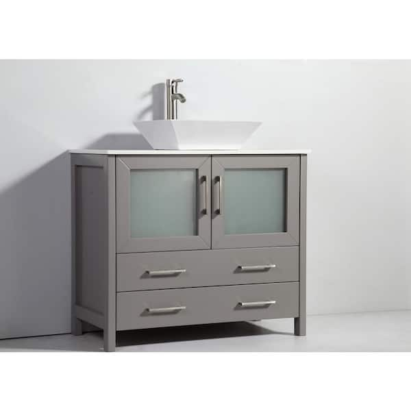 Vanity Art VA3036-96B 96 inch Double Sink Bathroom Vanity Set with Ceramic Vanity Top with Soft Closing Doors and Drawers - Blue