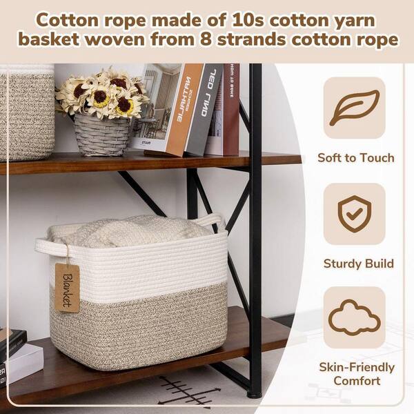 Light Brown 13 in. x 9 in. Woven Storage Basket Cotton Rope