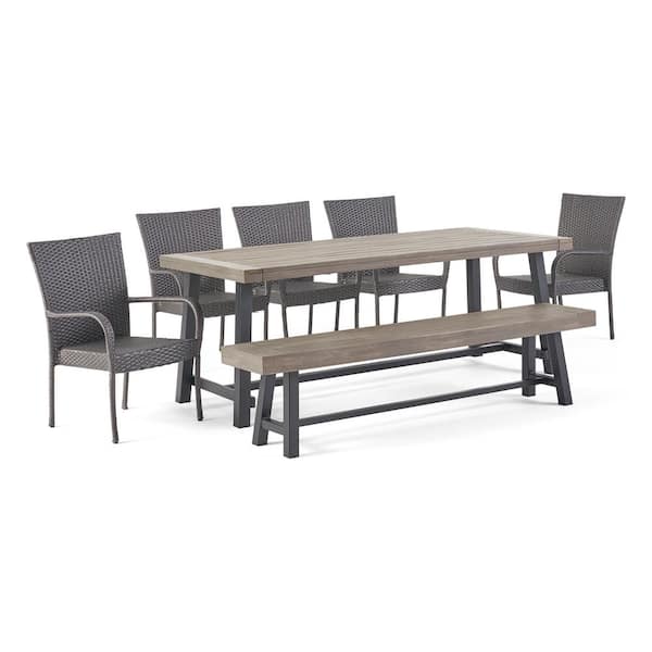Lyons 30 in. Grey 7-Piece Metal Rectangular Outdoor Patio Dining Set
