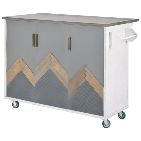 Polibi White Farmhouse MDF Kitchen Cart on Wheels with Drop Leaf, Internal Storage Rack for Kitchen, Dining Room