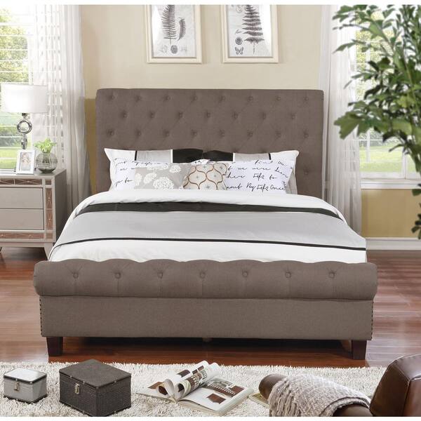 Brown Queen Size Upholstered Rounded Panel Bed 55014 83br The Home Depot Brown Queen Size Upholstered Rounded, Round Queen Size Bed Frame