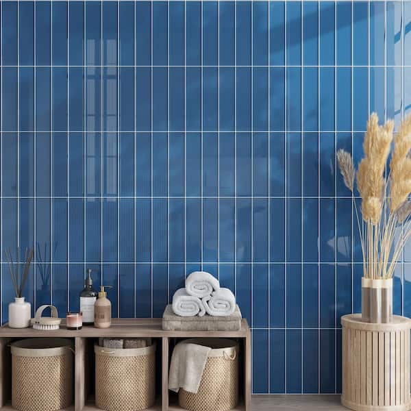 Ocean Blue 3-in. x 12-in. Polished Glass Mosaic Floor and Wall Tile (5 Sq ft/case)