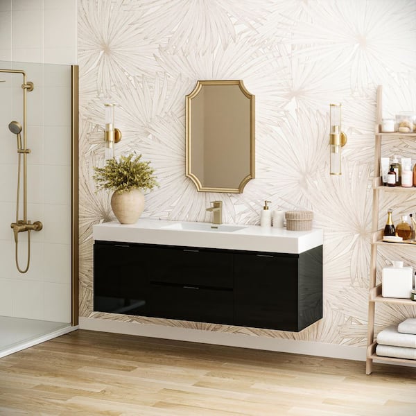 Valencia 60 in. W Wall Hung Bathroom Vanity in Dark Slate Gray with Acrylic Vanity Top in White