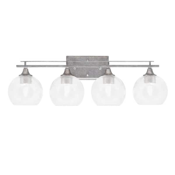 Unbranded Ontario 28.5 in. 4-Light Vanity Light Aged Silver Clear Bubble Glass Shades