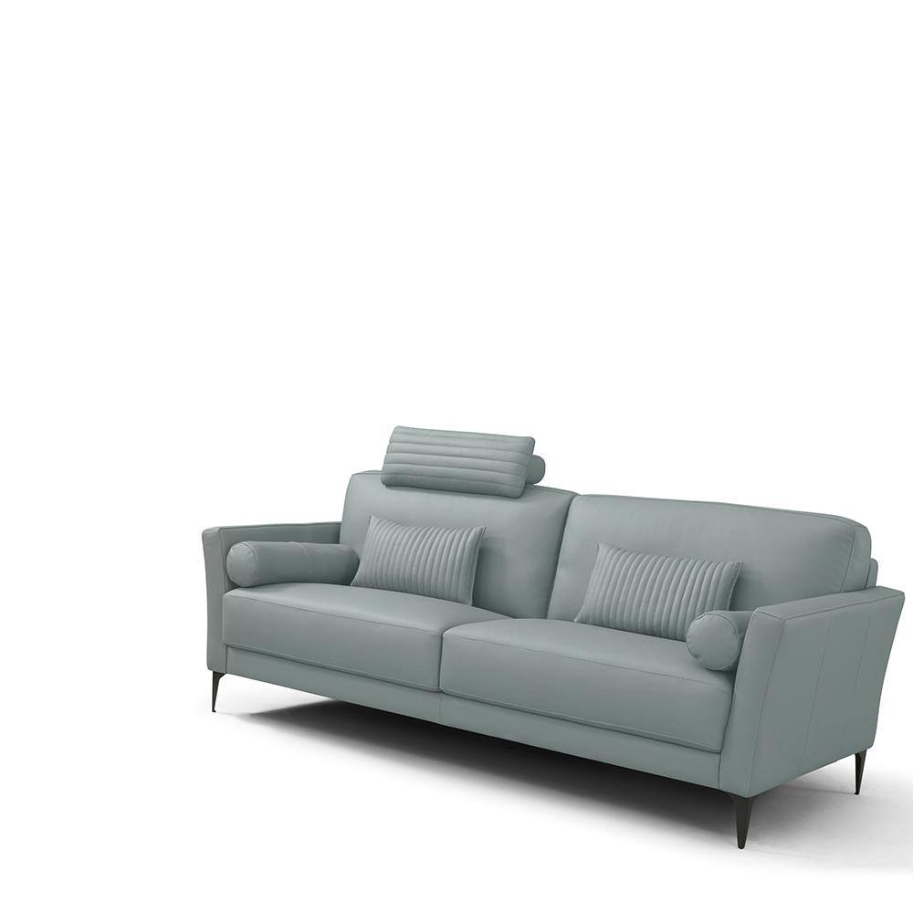 Watery Leather Sofa with Flared Arms and Pillows