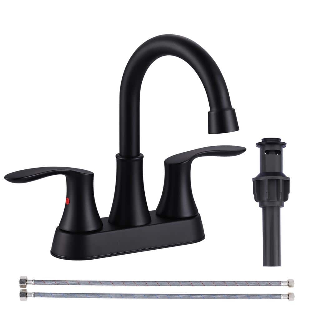 4 in. Centerset Double Handle High Arc Bathroom Faucet with Drain Kit and Cupc Supply lines Included in Matte Black price history on PriceWatchPro