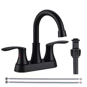 4 in. Centerset Double Handle High Arc Bathroom Faucet with Drain Kit and Cupc Supply lines Included in Matte Black