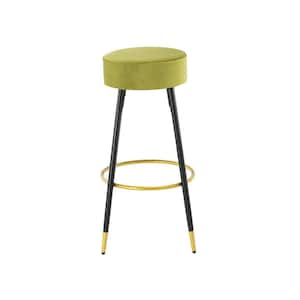 24 in. Green Iron Velvet Kitchen Bar Stools Upholstered Dining Chair Stools