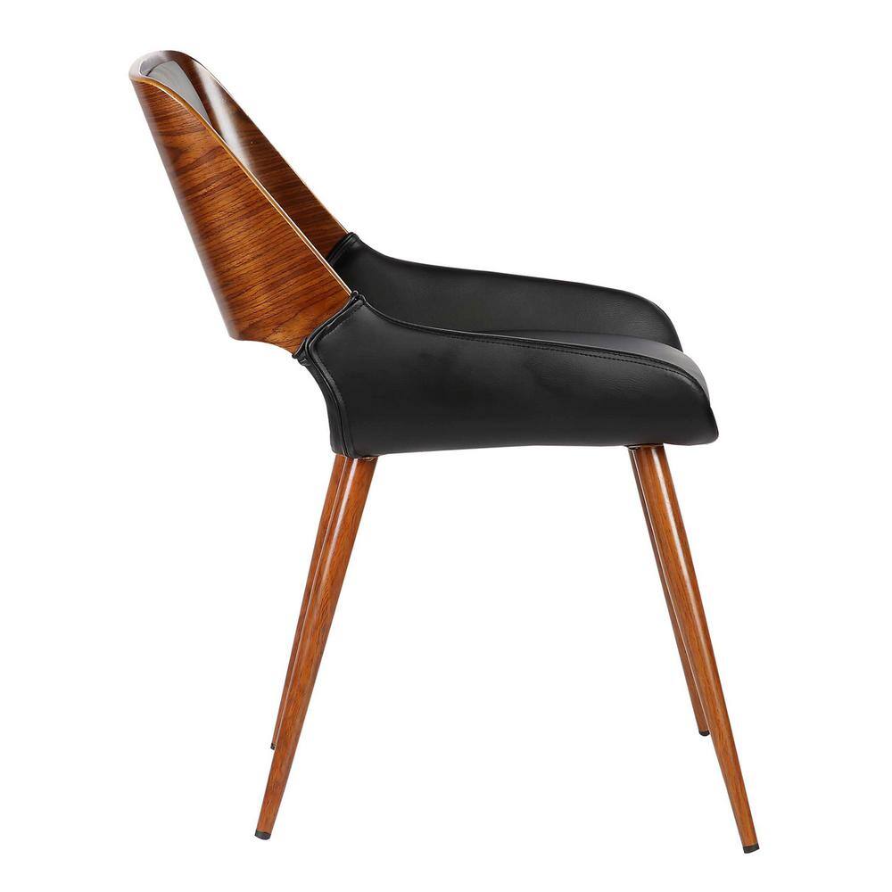 Mid-Century Modern Black Faux Leather Upholstered Side Chair with Walnut Wood Frame