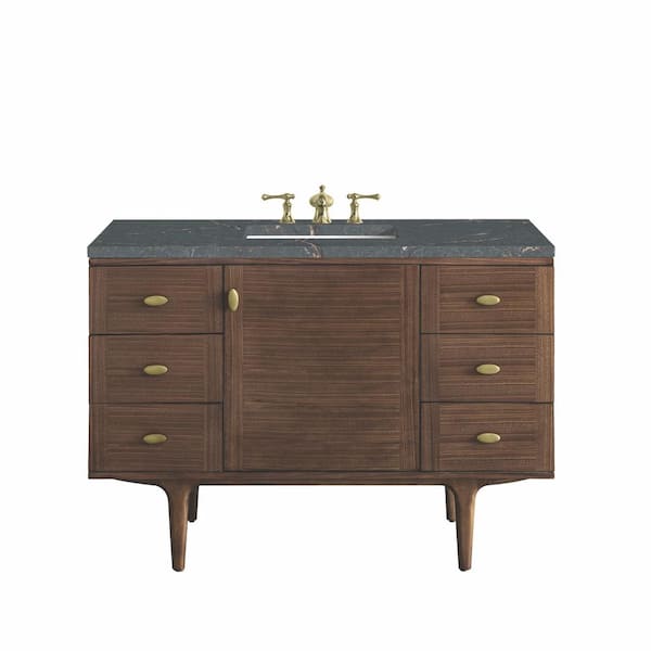 James Martin Vanities Amberly 48.0 in. W x 23.5 in. D x 34.7 in. H Single Bathroom Vanity Mid-Century Walnut and Parisien Bleu Quartz Top
