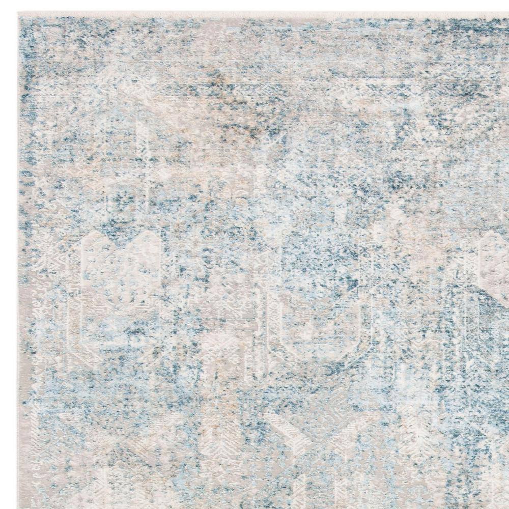 Gray and Blue Hand-Knotted Square Viscose Area Rug