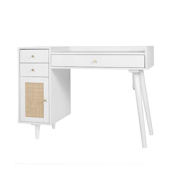 FORCLOVER 42 in. W Rectangular White Particle Board 3 Drawer Computer Desk with 1-Door