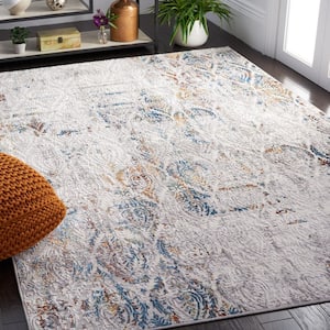 Amelia Grey/Blue Gold 8 ft. x 10 ft. Floral Distressed Geometric Area Rug