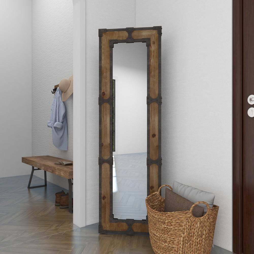 Rustic Brown Wood Full-Length Rectangular Floor Mirror