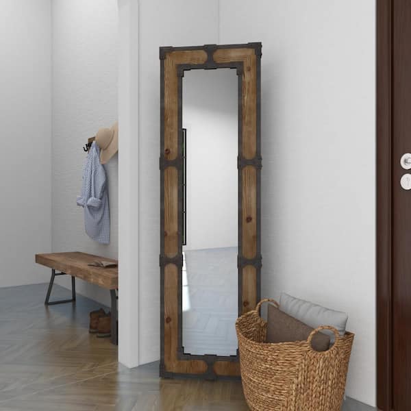 DecMode Set of 2 Rustic Wooden Wall Mirror, Brown