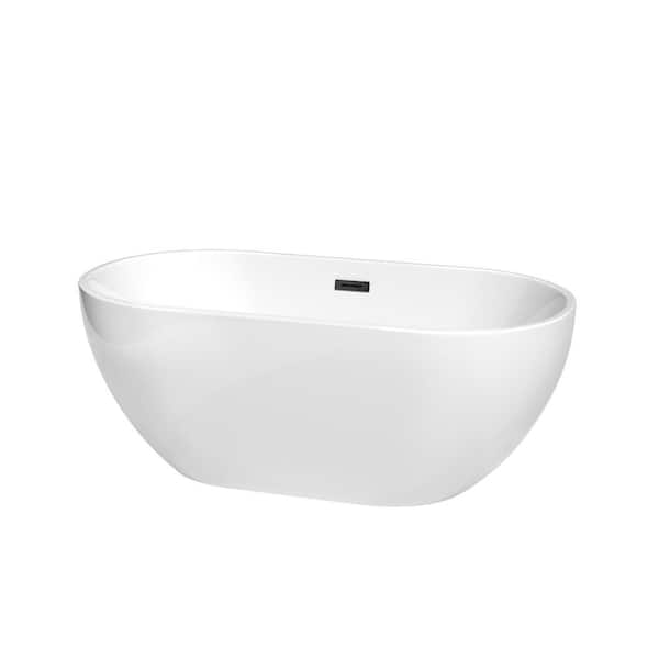 Wyndham Collection Brooklyn 60 in. Acrylic Flatbottom Bathtub in White with Matte Black Trim