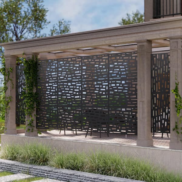 Dovelina Gerald 72 in. Galvanized Steel Garden Fence Outdoor Privacy Screen Garden Screen Panels in Black