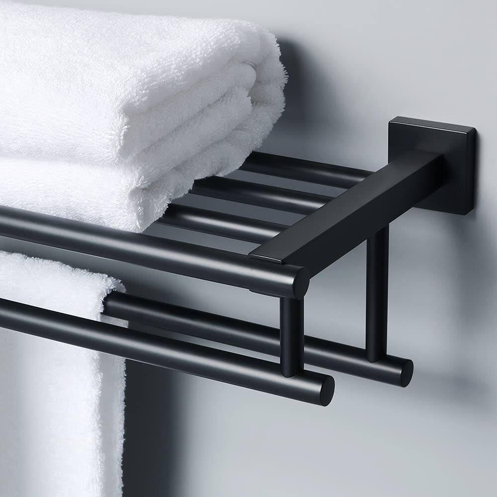 Matte Black Stainless Steel Wall-Mounted Double Towel Rack