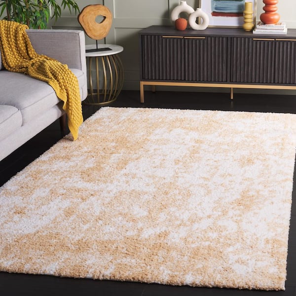 Rumi Shag 9 ft. x 12 ft. Gold/Ivory Modern Distressed Area Rug