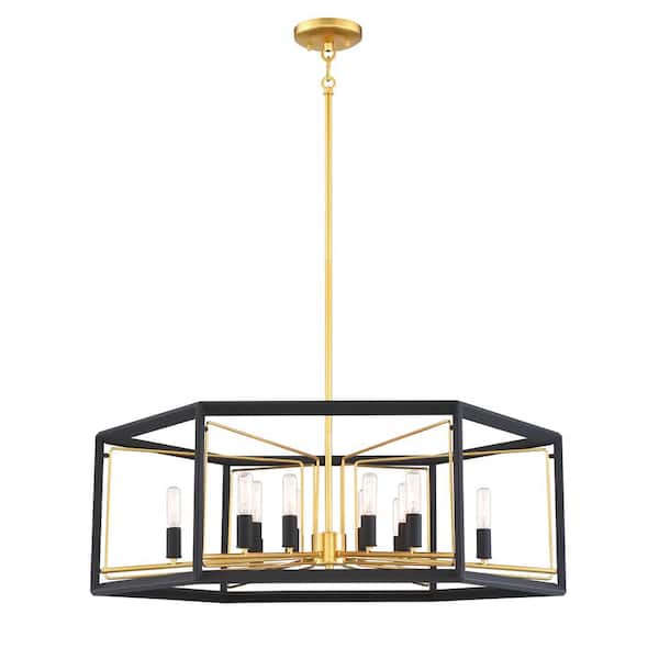 Metropolitan Sable Point 12-Light Sand Black Cage Pendant with Honey Gold Accents