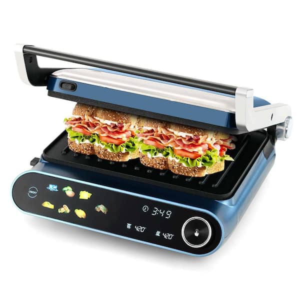 1200W Indoor Panini Electric Contact Indoor Grill with 2 Non-Stick Dishwasher-Safe Plates in Black