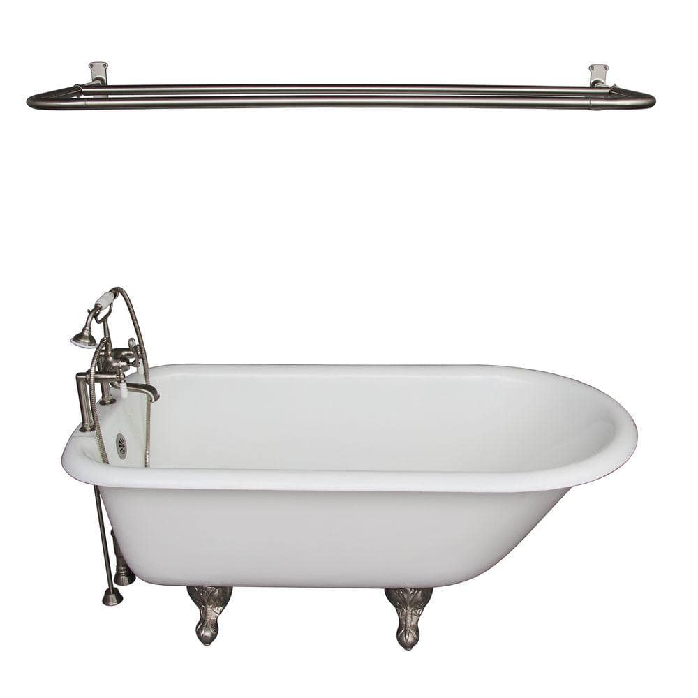 5 ft. Cast Iron Ball and Claw Feet Roll Top Tub in White with Brushed Nicke
