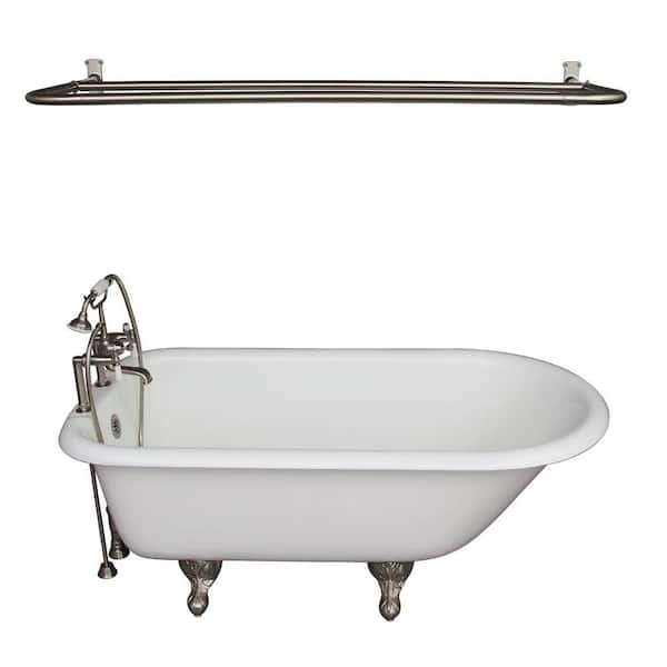 Barclay Products 5 ft. Cast Iron Ball and Claw Feet Roll Top Tub in White with Brushed Nickel Accessories