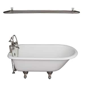 5.6 ft. Cast Iron Ball and Claw Feet Roll Top Tub in White with Brushed Nickel Accessories