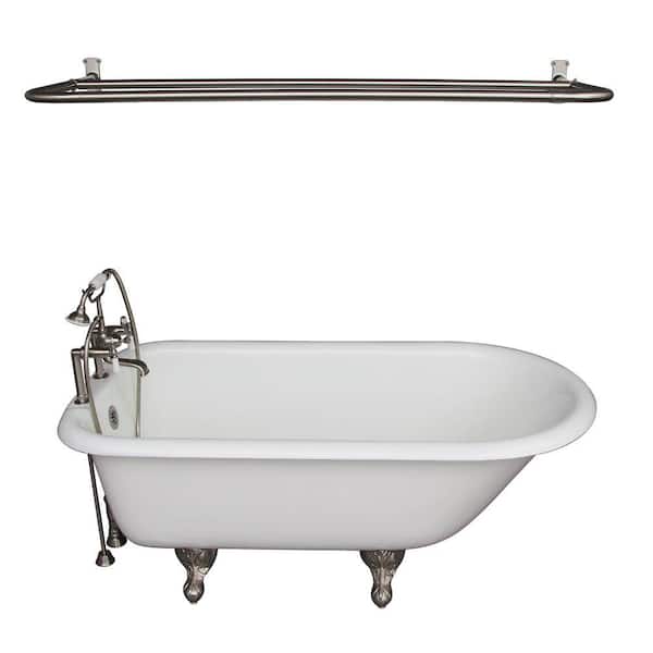 Barclay Products 5.6 ft. Cast Iron Ball and Claw Feet Roll Top Tub in White with Brushed Nickel Accessories