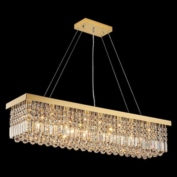 47 in. 10-Light Modern Gold Crystal Chandelier for Dining Room and Living Room