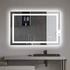 Exbritre 24 in. W x 36 in. H Rectangular Frameless Anti-Fog Wall Mount Bathroom Vanity Mirror in Silver