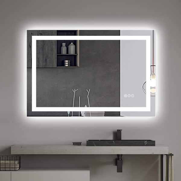 ExBrite Exbritre 24 in. W x 36 in. H Rectangular Frameless Anti-Fog Wall Mount Bathroom Vanity Mirror in Silver