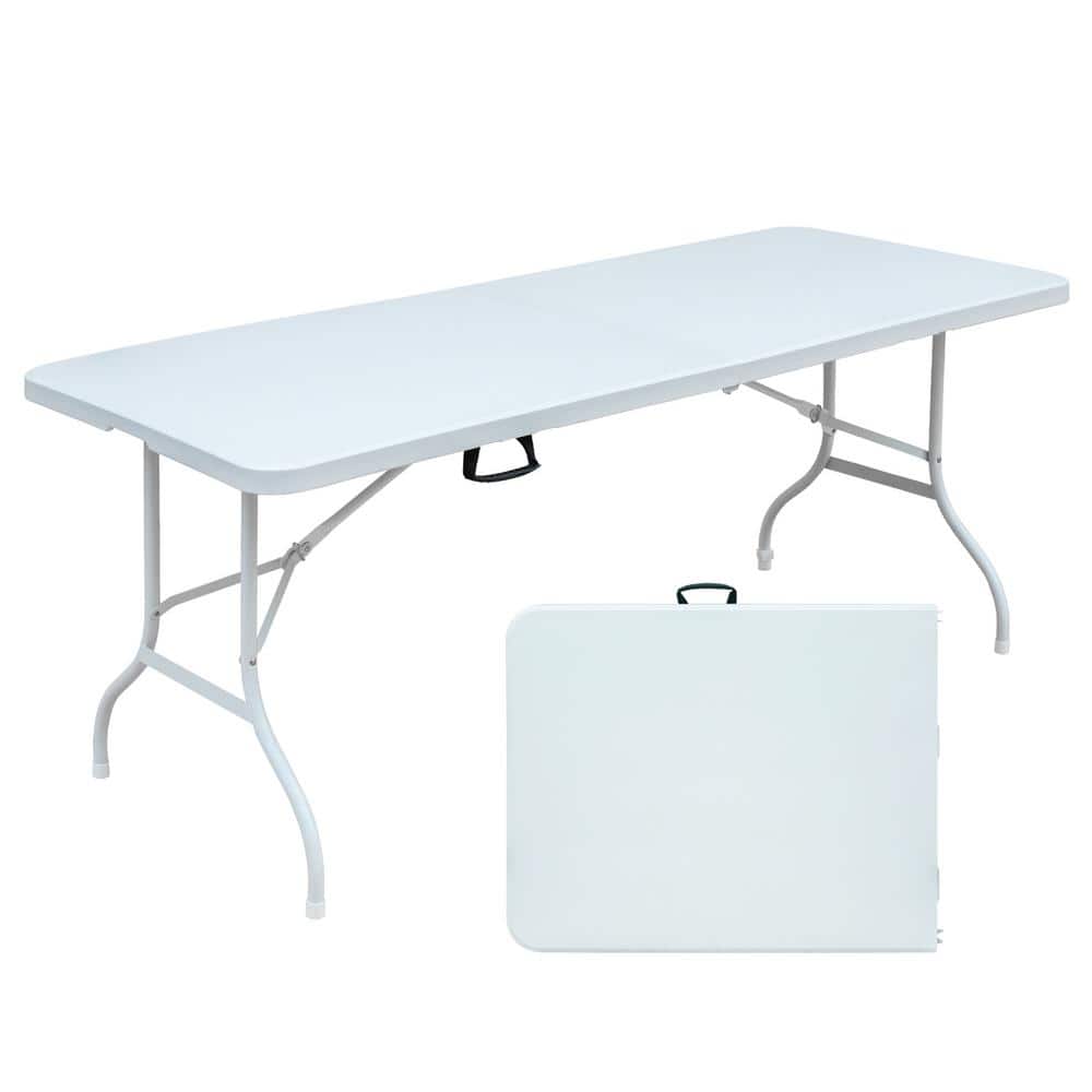 HOTEBIKE 6 ft. White Multi-Purpose Outdoor Folding Casual Picnic Table ...