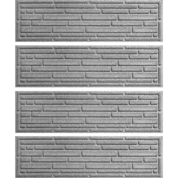 Bungalow Flooring Aqua Shield Broken Brick Medium Gray 8.5 in. X 30 in. PET Polyester Indoor Outdoor Stair Tread Covers (Set of 4)