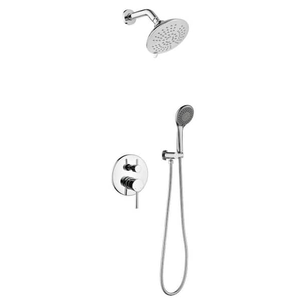 Single Handle 5-Spray Shower Faucet 1.8 GPM with Pressure Balance Wall Mount Shower System Set in Polished Chrome