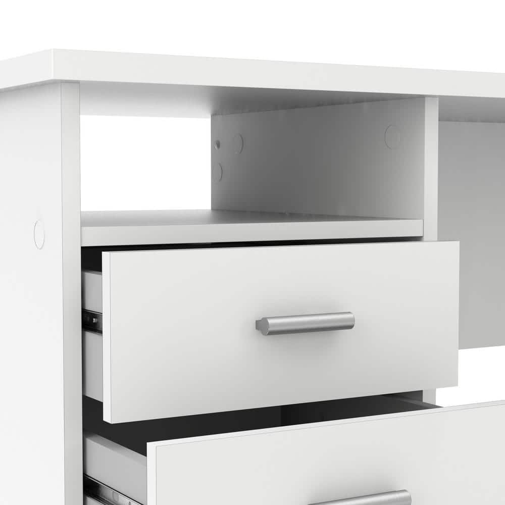 White Adjustable Height Wood Desk with 4 Drawers