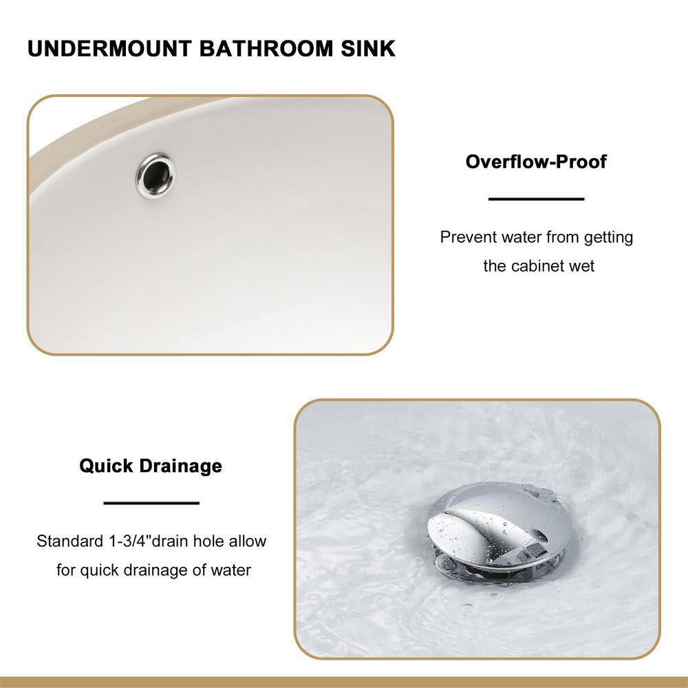 16.5" x 13.4" White Ceramic Oval Undermount Bathroom Sink with Overflow