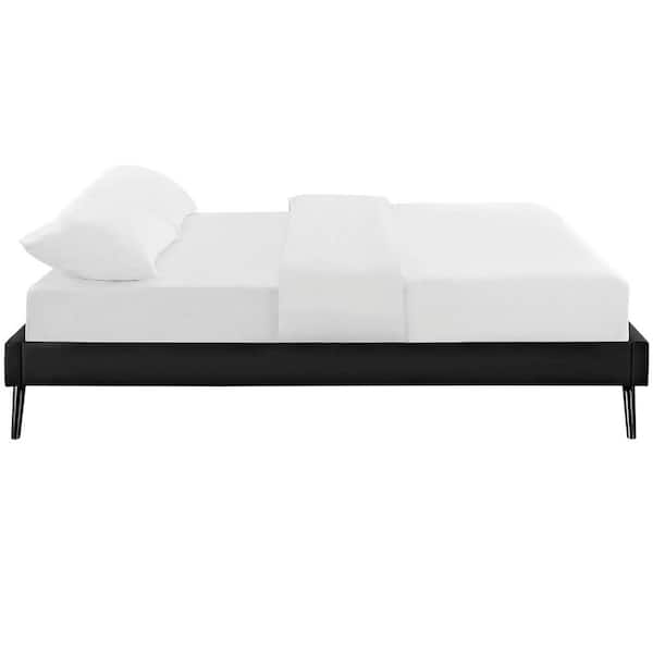 Loryn Black Faux Leather Queen Bed Frame with Round Splayed Legs