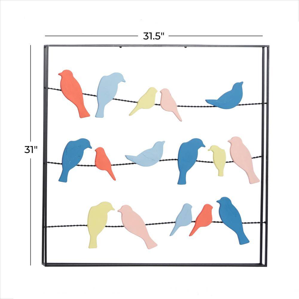 Multi-Colored Metal Bird Wall Decor with Black Frame